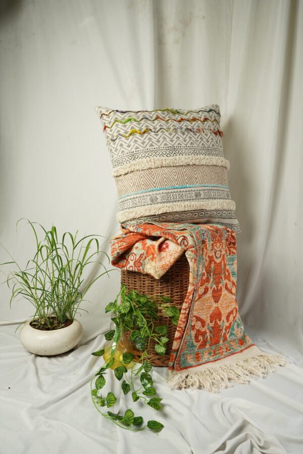 Embroidered Pattern Pillow Cover with Fur