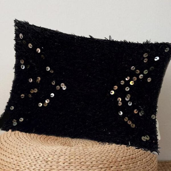 Elegant Black Furry Cushion Cover