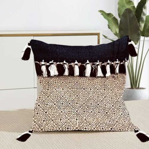 Jute Cotton Grey Hand Work Pillow Cover
