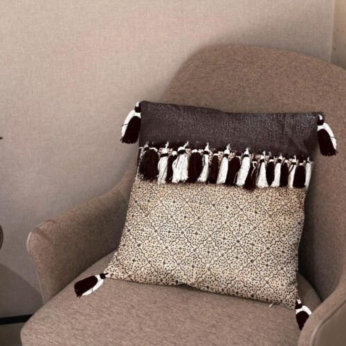 Jute Cotton Brown Hand Work Pillow Cover