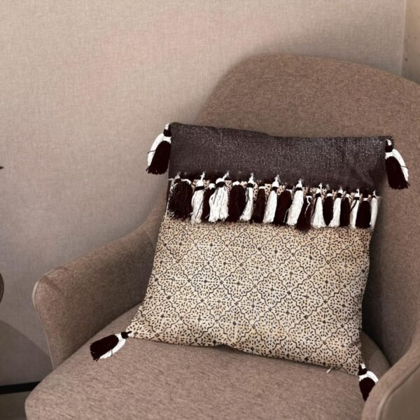 Jute Cotton Brown Hand Work Pillow Cover