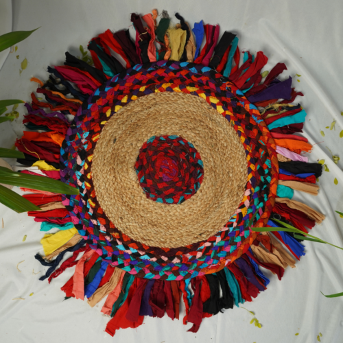 Multicolour Jute Rug with Frills