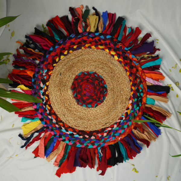 Multicolour Jute Rug with Frills