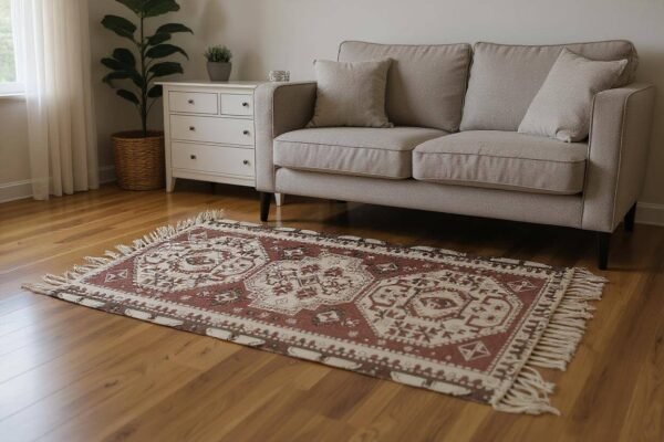 Geometric Tribal Printed White & Red Kaleen