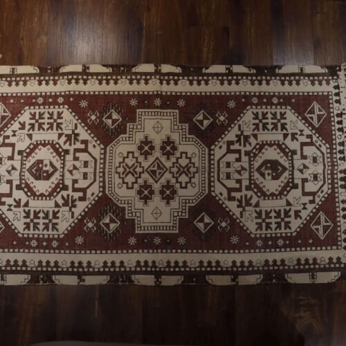 Geometric Tribal Printed White & Red Kaleen
