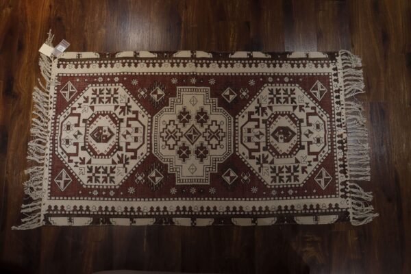Geometric Tribal Printed White & Red Kaleen