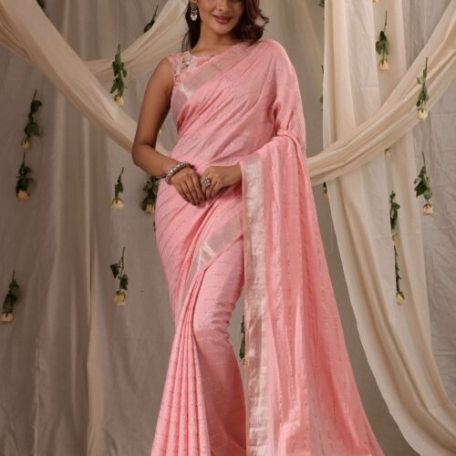 Light Coral Double Blouse Fancy Saree