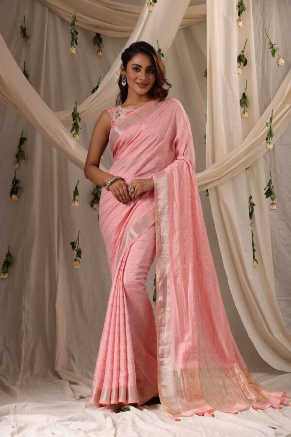 Light Coral Double Blouse Fancy Saree