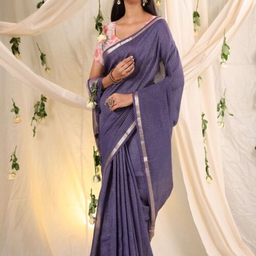 Midnight Blue Double Blouse Fancy Saree