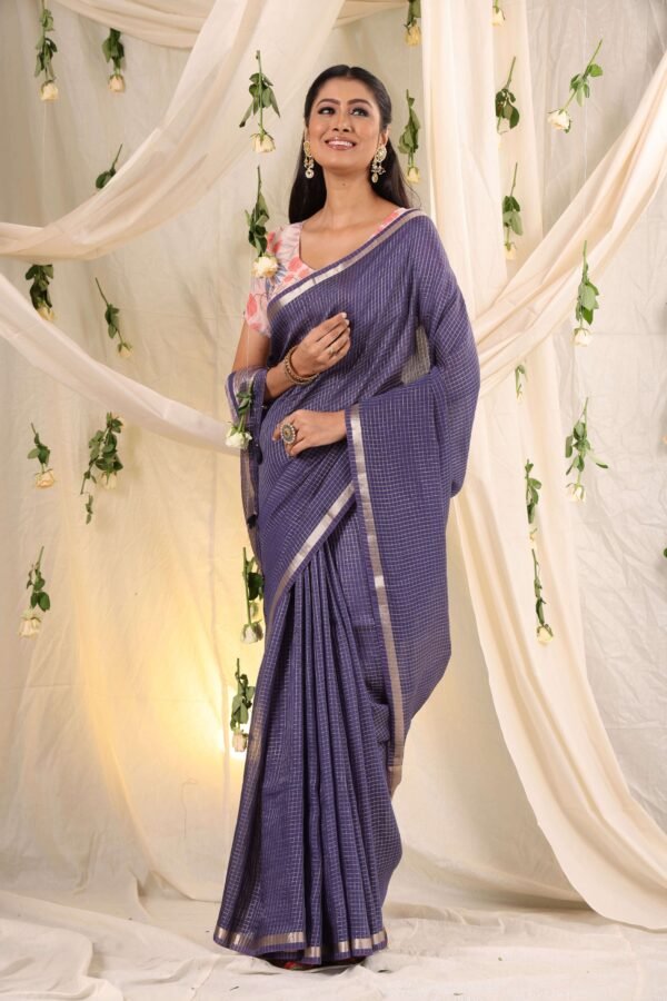 Midnight Blue Double Blouse Fancy Saree