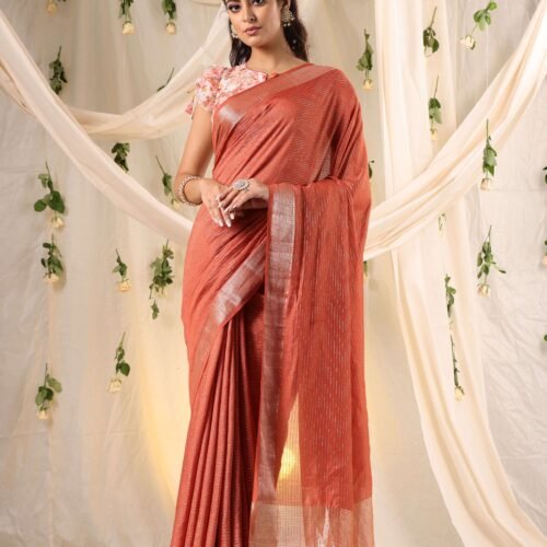 Rustic Ember Double Blouse Fancy Saree