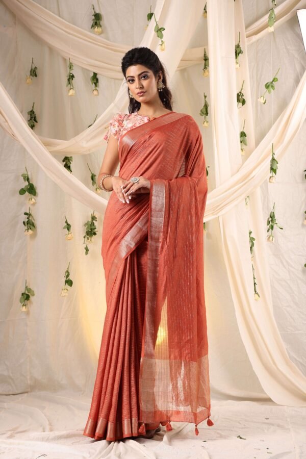 Rustic Ember Double Blouse Fancy Saree