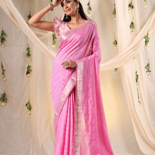 Gulabi Whisper Double Blouse Fancy Saree