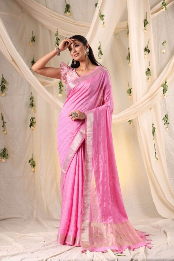 Gulabi Whisper Double Blouse Fancy Saree