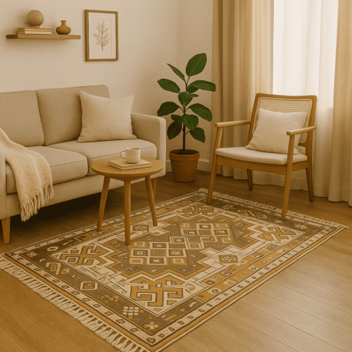 Geometric Yellow and Rust Kaleen
