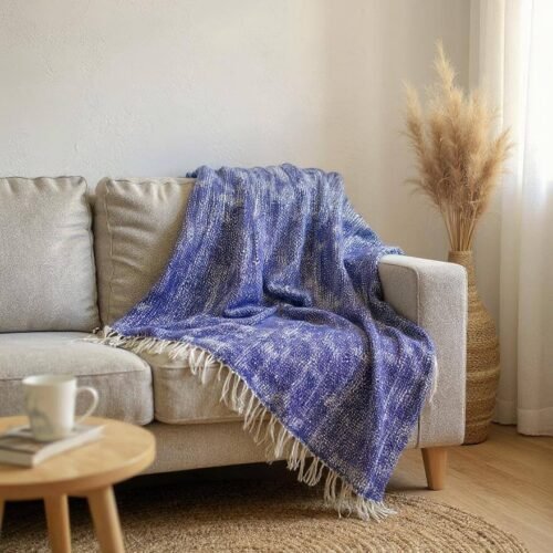 Midnight Drift Blue Woollen Throw