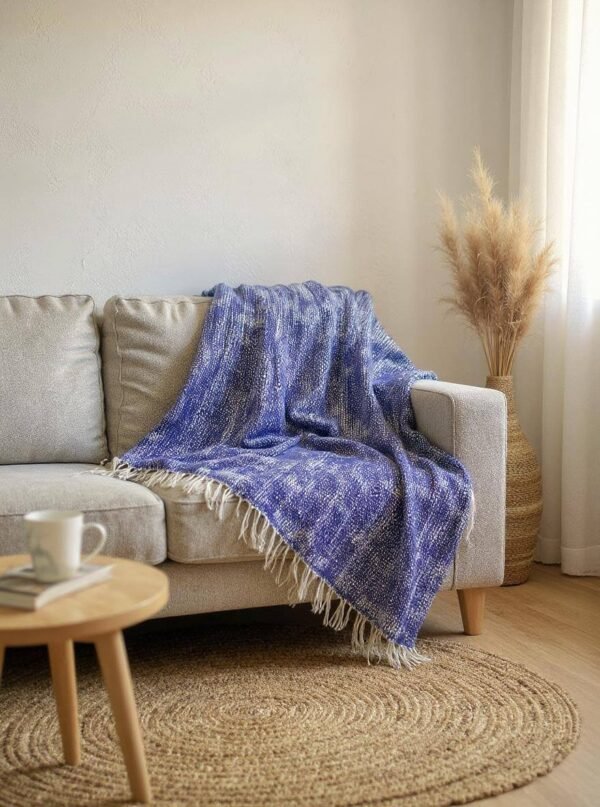 Midnight Drift Blue Woollen Throw