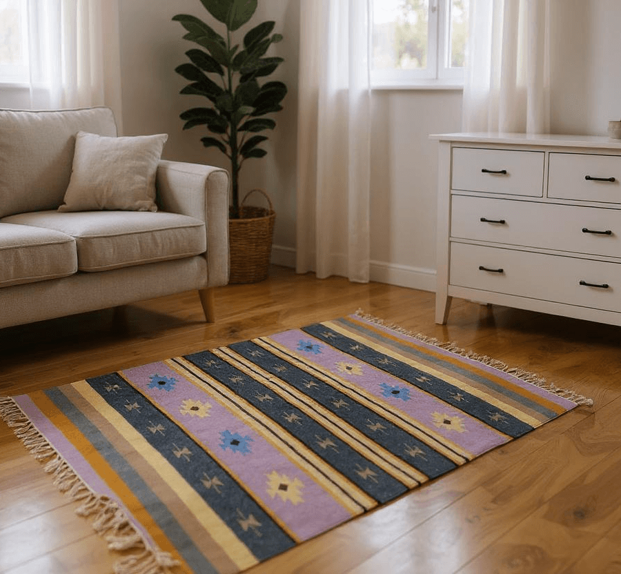 Boho Multicolour Handwoven Printed Kaleen