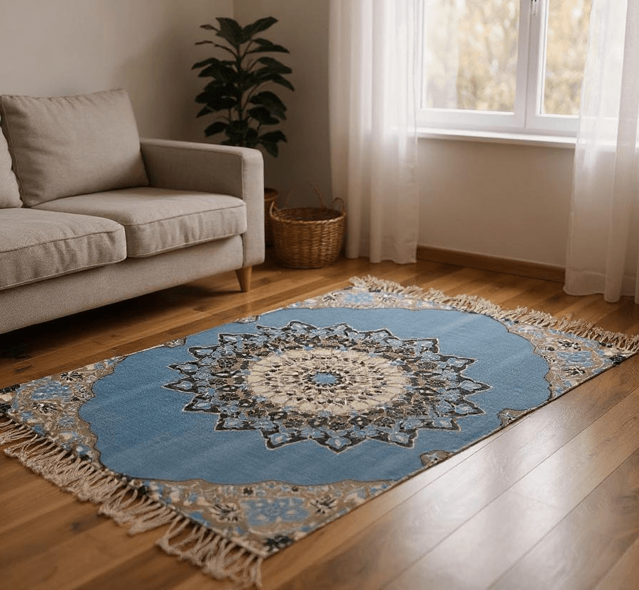 Blue Kashmiri Design Printed Kaleen