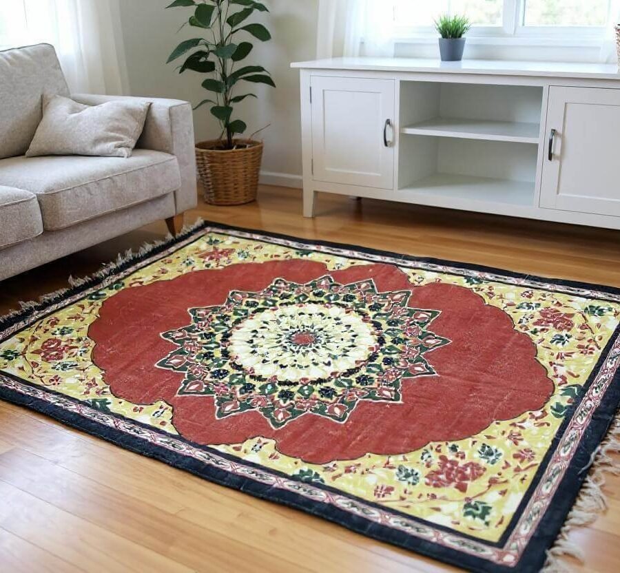 Kashmiri Yellow & Orange Printed Kaleen