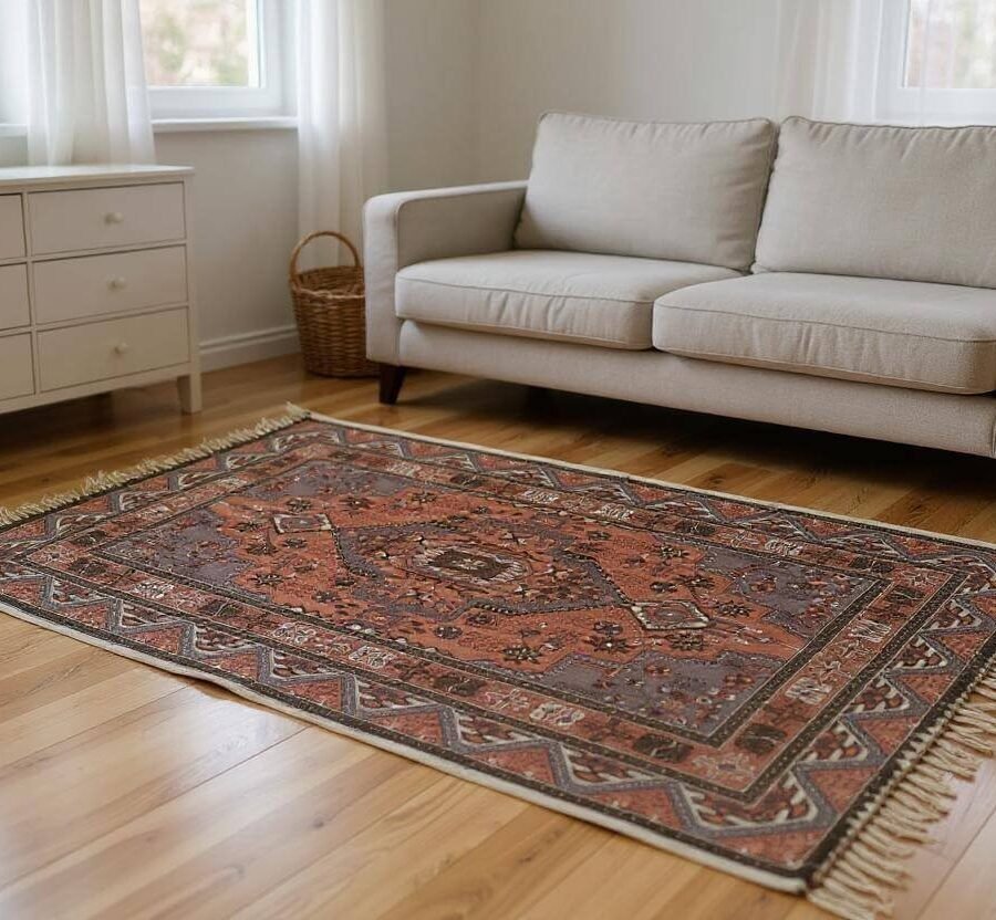 Vintage Pink and Rust Printed Kaleen