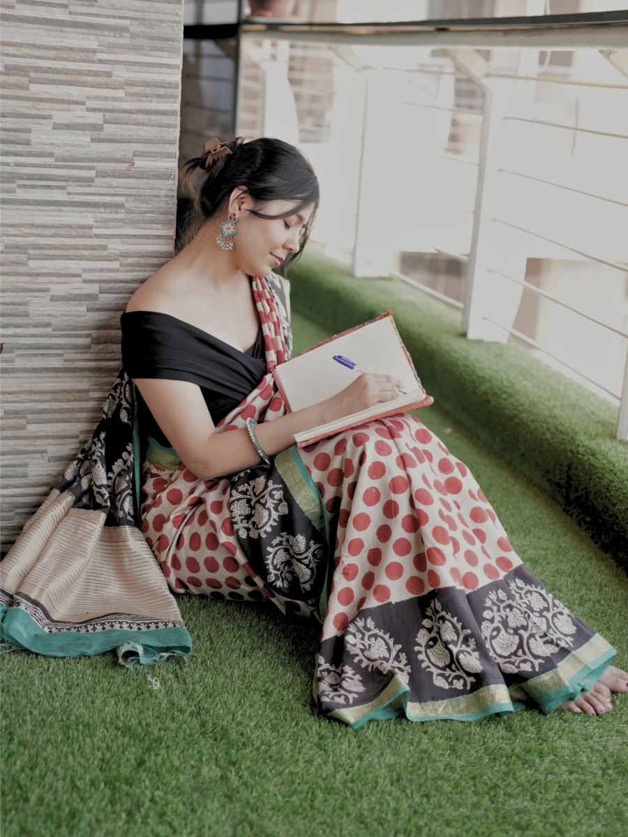 Cherry Polkaplay Bagru Print Saree