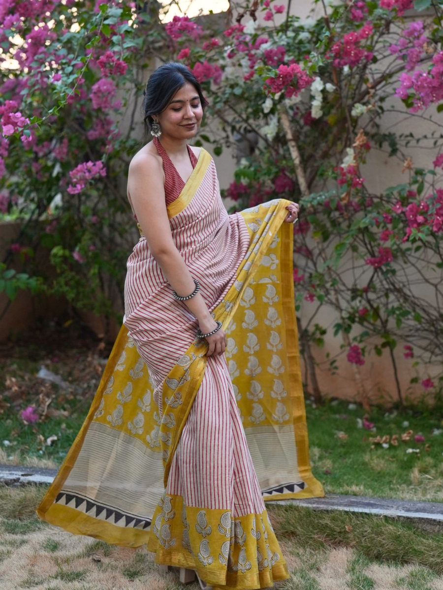 Rosebar Bagru Print Saree