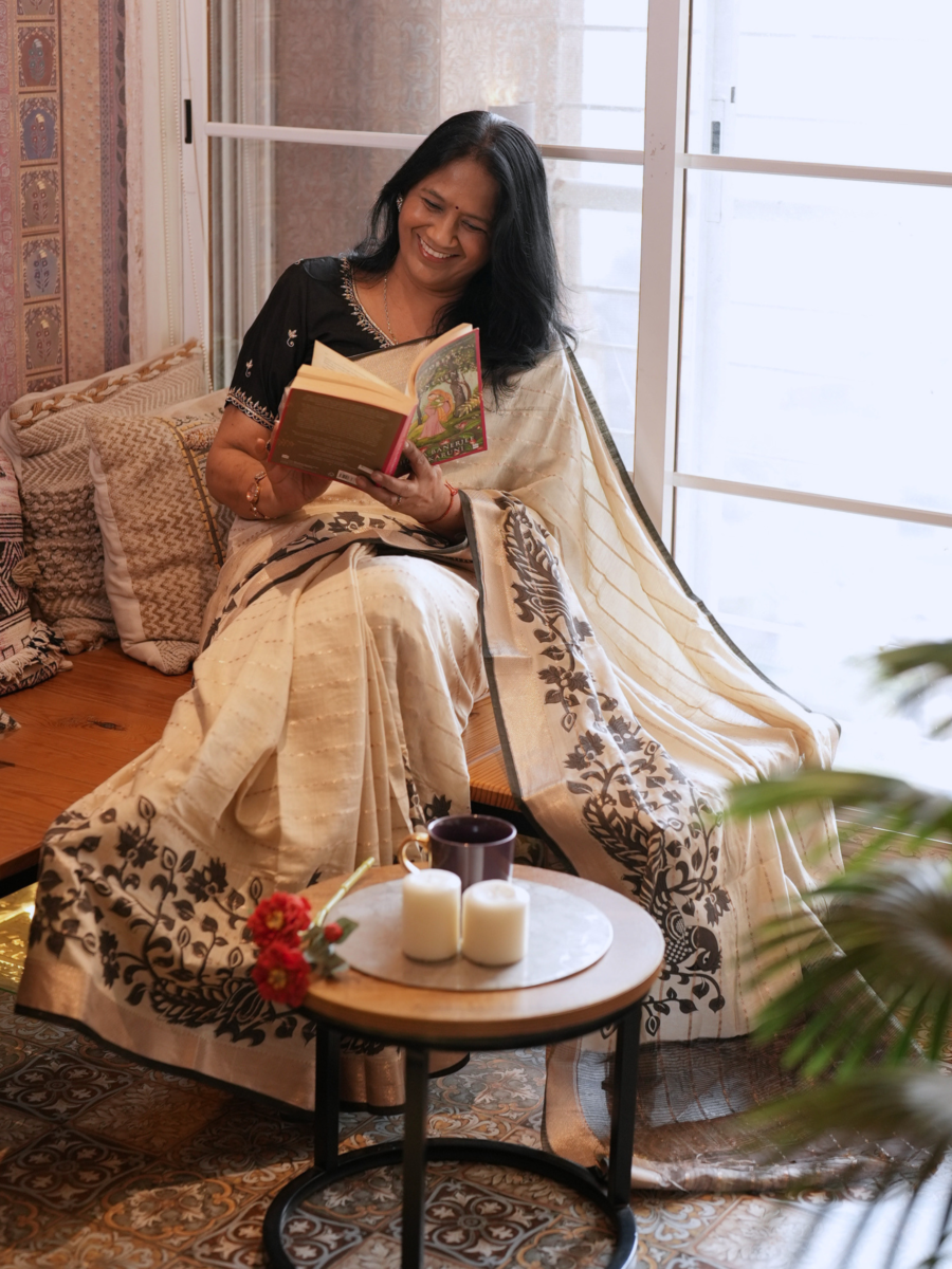 Cream Dream Block Print Saree