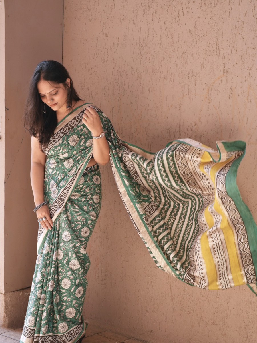 Greenbloom Bagru Print Saree