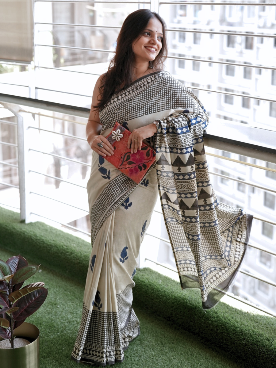 Neel Kairi Bagru Print Saree