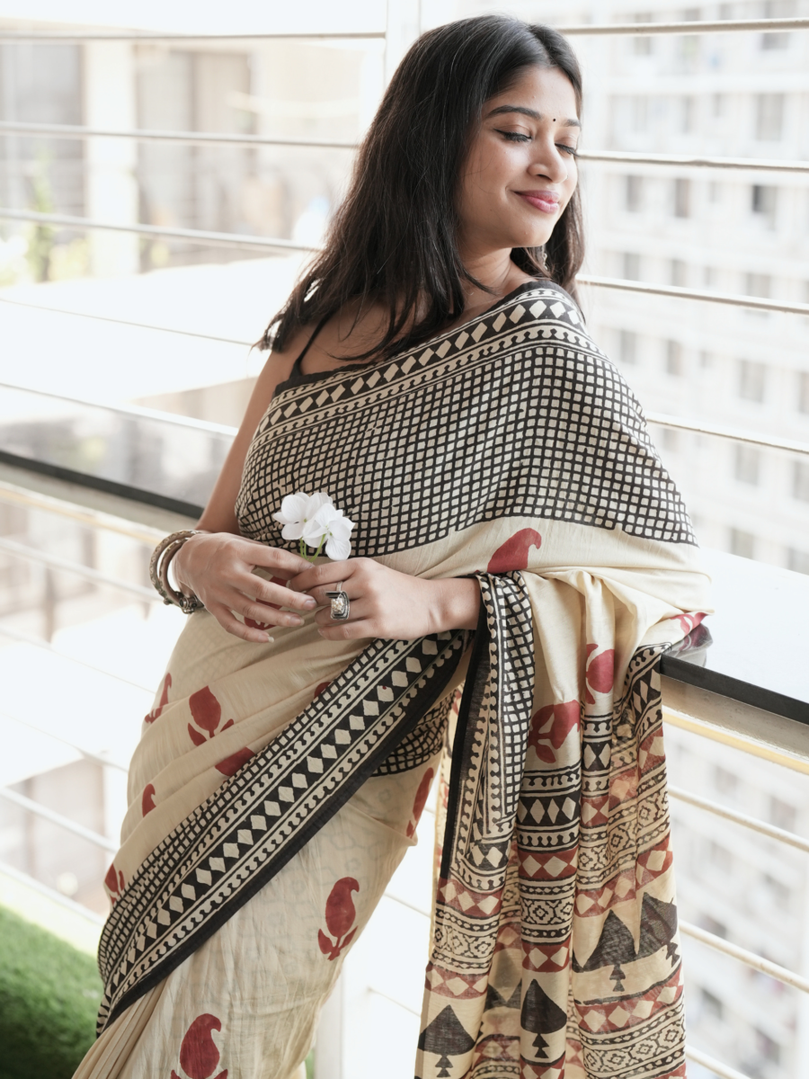 Laal Kairi Bagru Print Saree