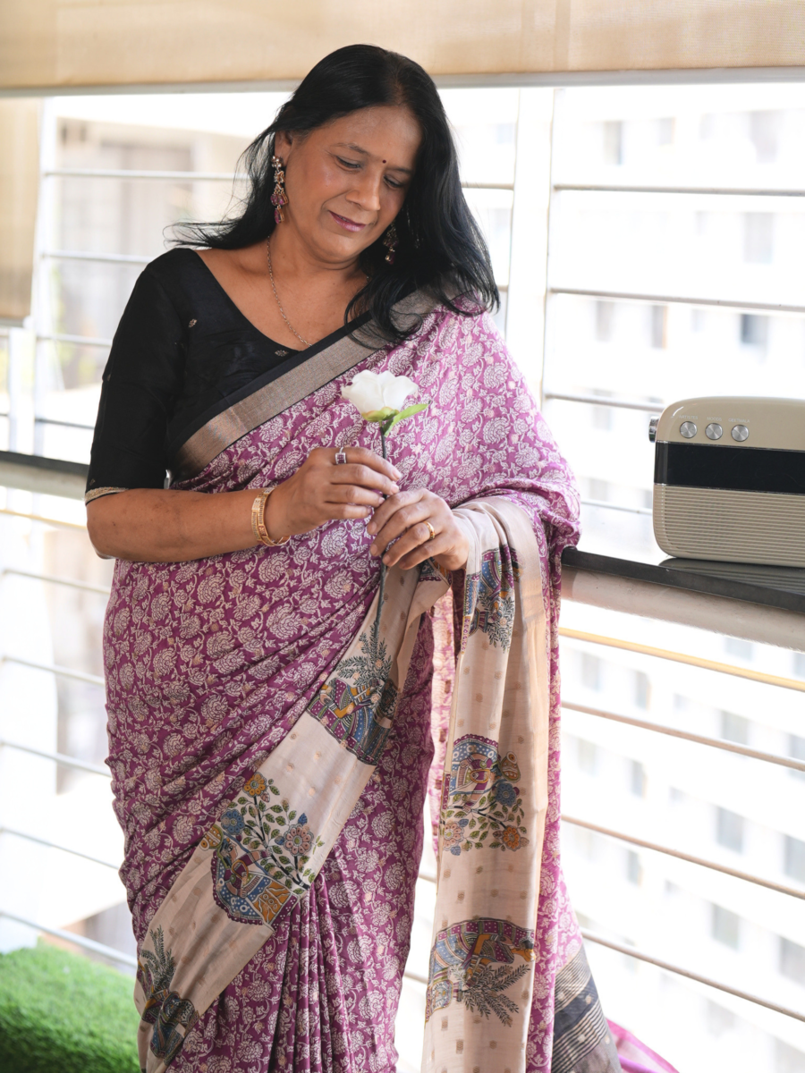 Berryglow Block print saree