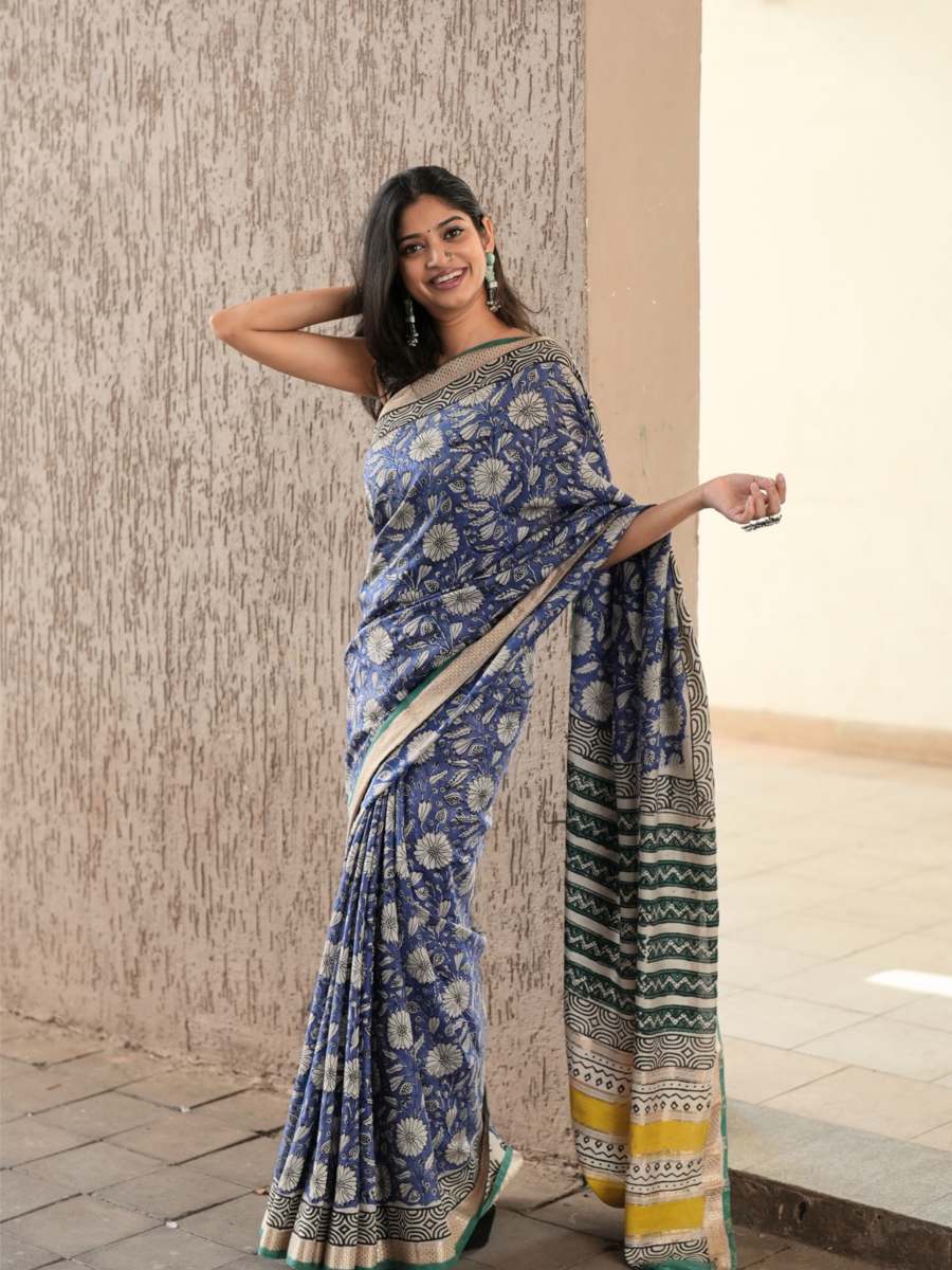 Bluebloom Bagru Print Saree