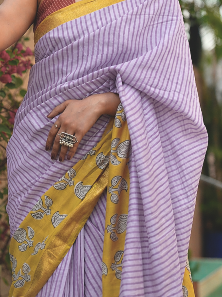 Purplebar Bagru Print Saree