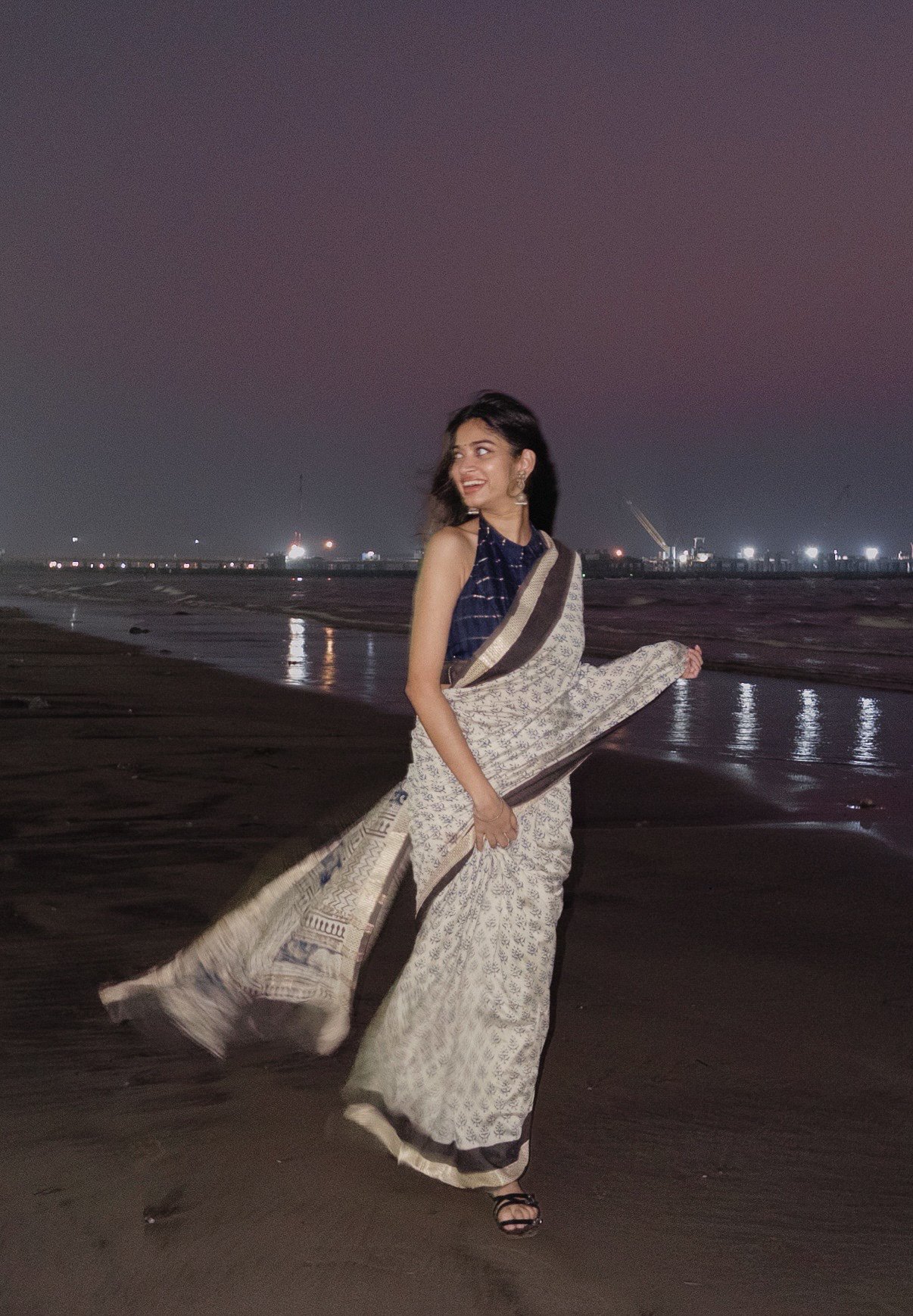 Daydream Bagru Print Saree – drape detail, pastel floral bagru handmade saree | Karmara