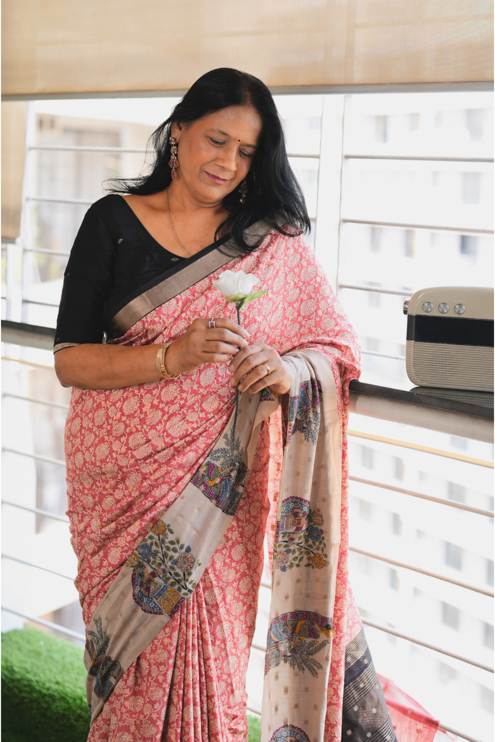 Coffeeglow Block Print Saree – coffee brown handcrafted block print cotton saree | Karmara India