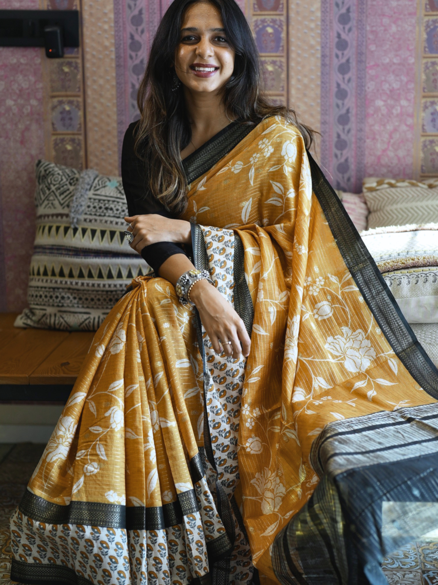 Mustard Affair Block print saree